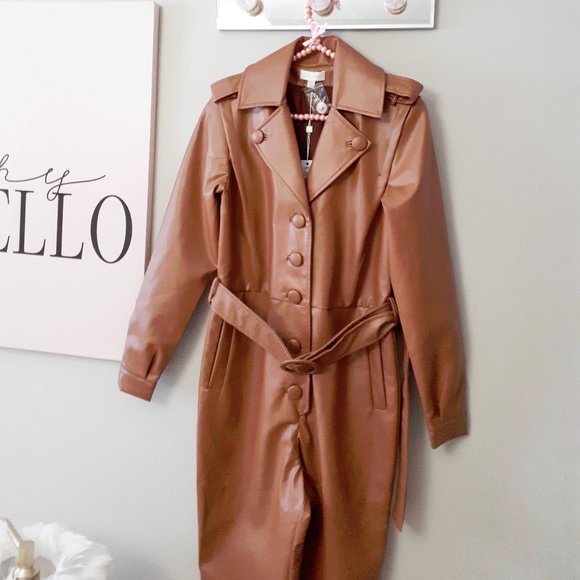 NWT Ronny Kobo cognac brown faux leather jumpsuit, XS - Picture 8 of 8